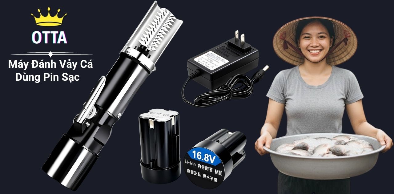 máy đánh vảy cá dùng pin banner