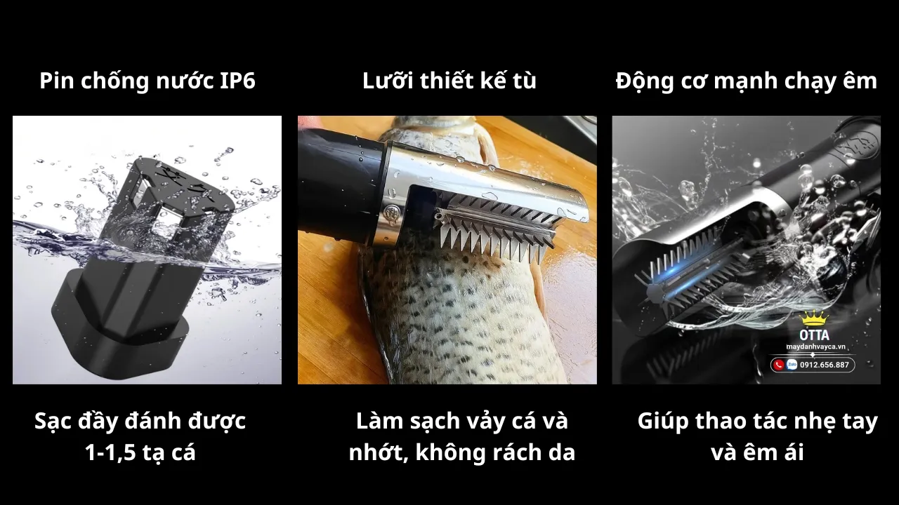 Ưu điểm nổi bật của máy đánh vảy cá otta pin 3 cell
